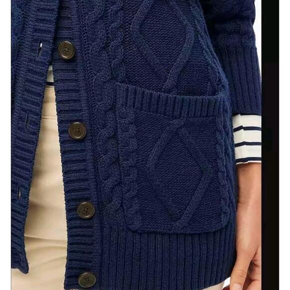 NWT J. Crew Cable-Knit Cardigan Navy Blue Academia Old Money XXS *flaw - Picture 2 of 9